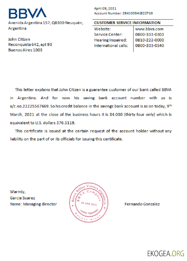 Argentine , BBVA bank , reference